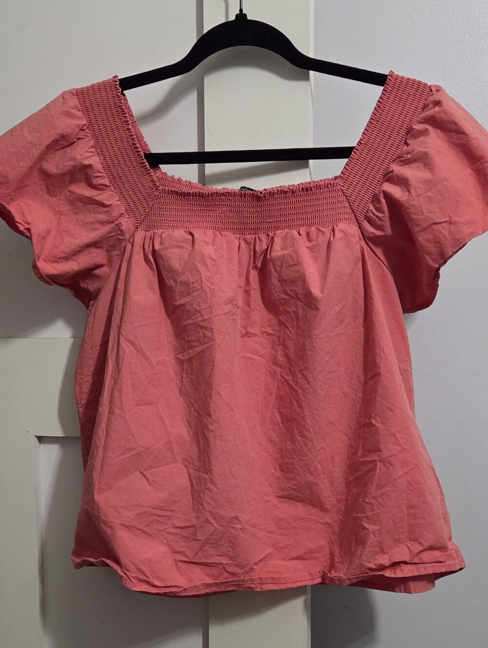 Rails Coral Smocked Square-Neck Puff Sleeve Top